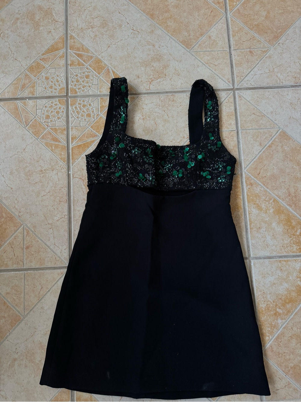 Black and Green Sequin Mini Dress